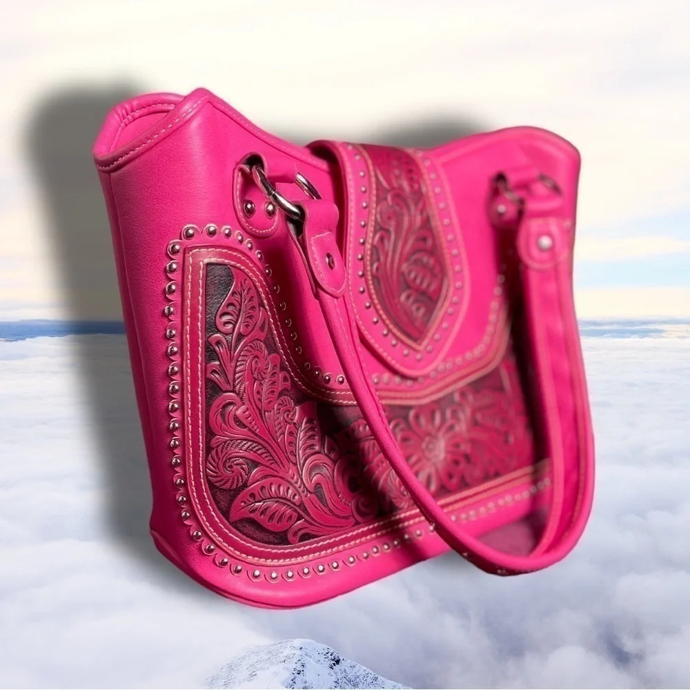 Nwot Montana West Tooled Concealed Handgun Studded Satchel Purse Pink